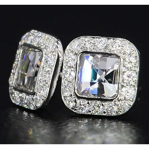 Asscher Natürlich Diamant Halo Ohrstecker 4 Karat Weißgold 14K