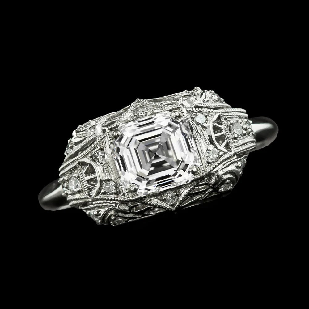 Asscher & Runden Echt Diamant Verlobungsring 4.35 Karat Milgrain Shank