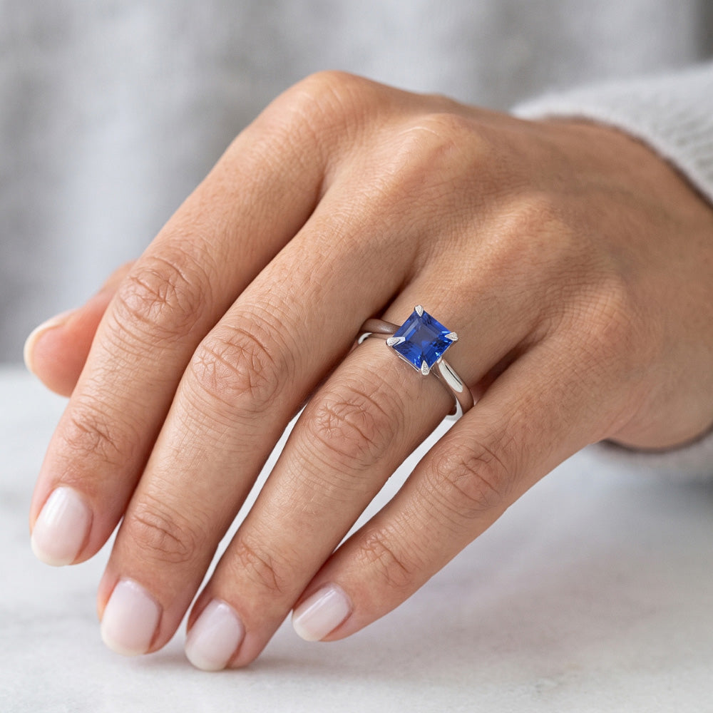 Asscher Solitaire Natural Blue Saphir Ring Schmuck 1.50 Karat