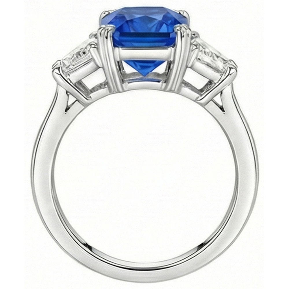 Natürlicher Diamant ( nicht im Labor gezüchtet ) 3 Stein Saphir Ring Trapez Steine Konischer Schaft 3 Karat