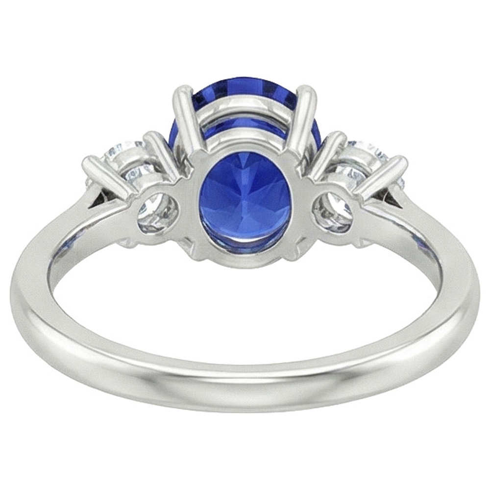Aus der Erde Abgebauter Natürlicher Diamant-Drei-Steine-Ring 4,75 Karat Oval srilankischer Saphir-Schmuck