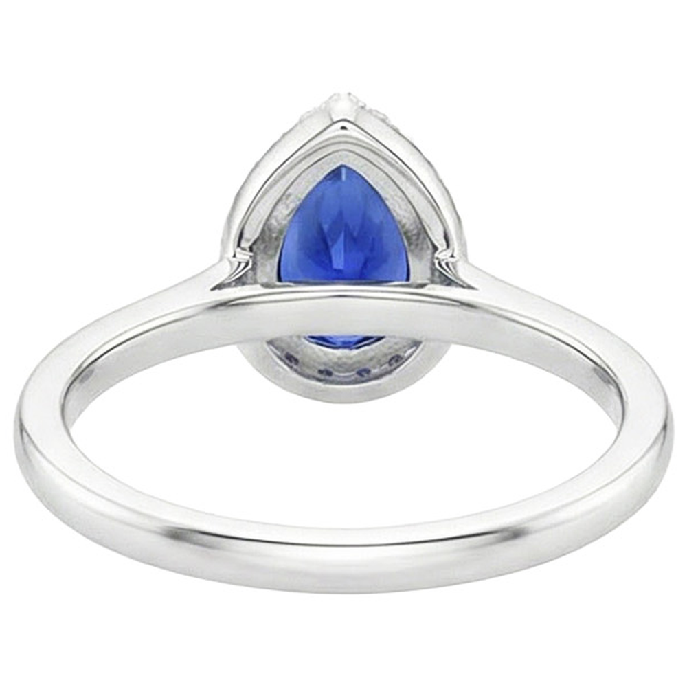 Aus der Erde Abgebauter Natürlicher Diamant Halo Ring Tropfenform Birne Sri Lanka Saphir 4 Karat
