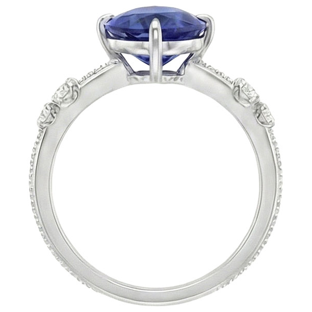 Natürlicher Diamant ( nicht im Labor gezüchtet ) Jubiläumsbirne Ceylon Saphir Ring 5 Steine 2.50 Karat