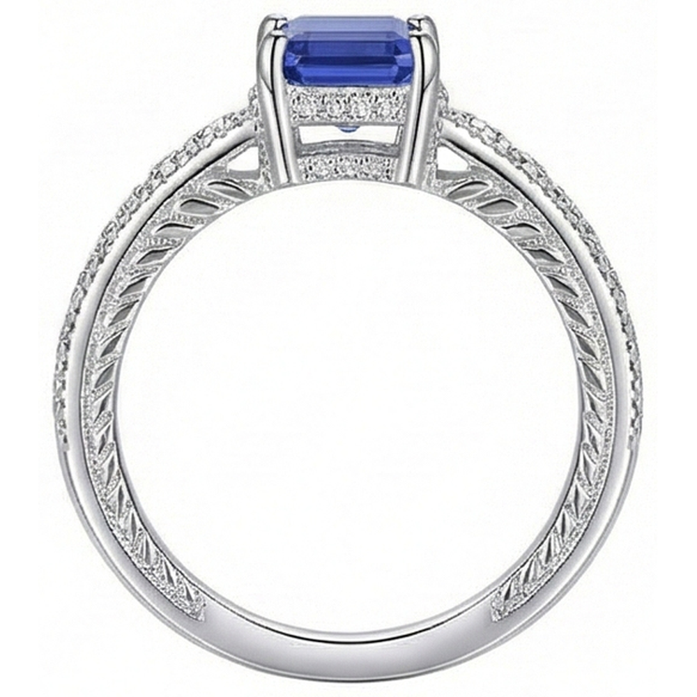 Natürlicher Diamant ( nicht im Labor gezüchtet )-Ring-Korb-Set im antiken Stil Smaragdschliff Saphir 2,50 Karat