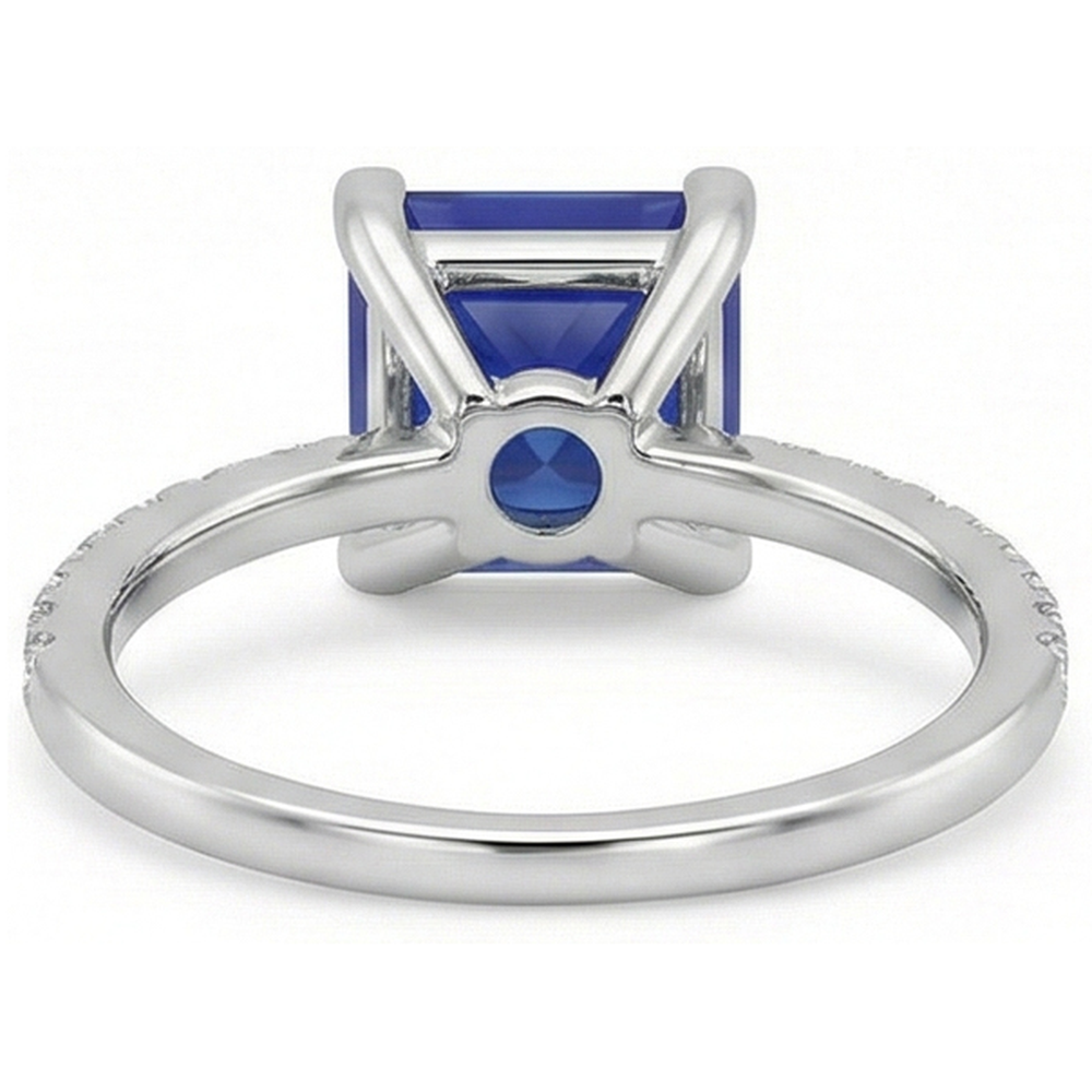 Aus der Erde Abgebauter Natürlicher Diamant-Solitär-Ring Princess Blue Saphir mit Akzenten 5,50 Karat