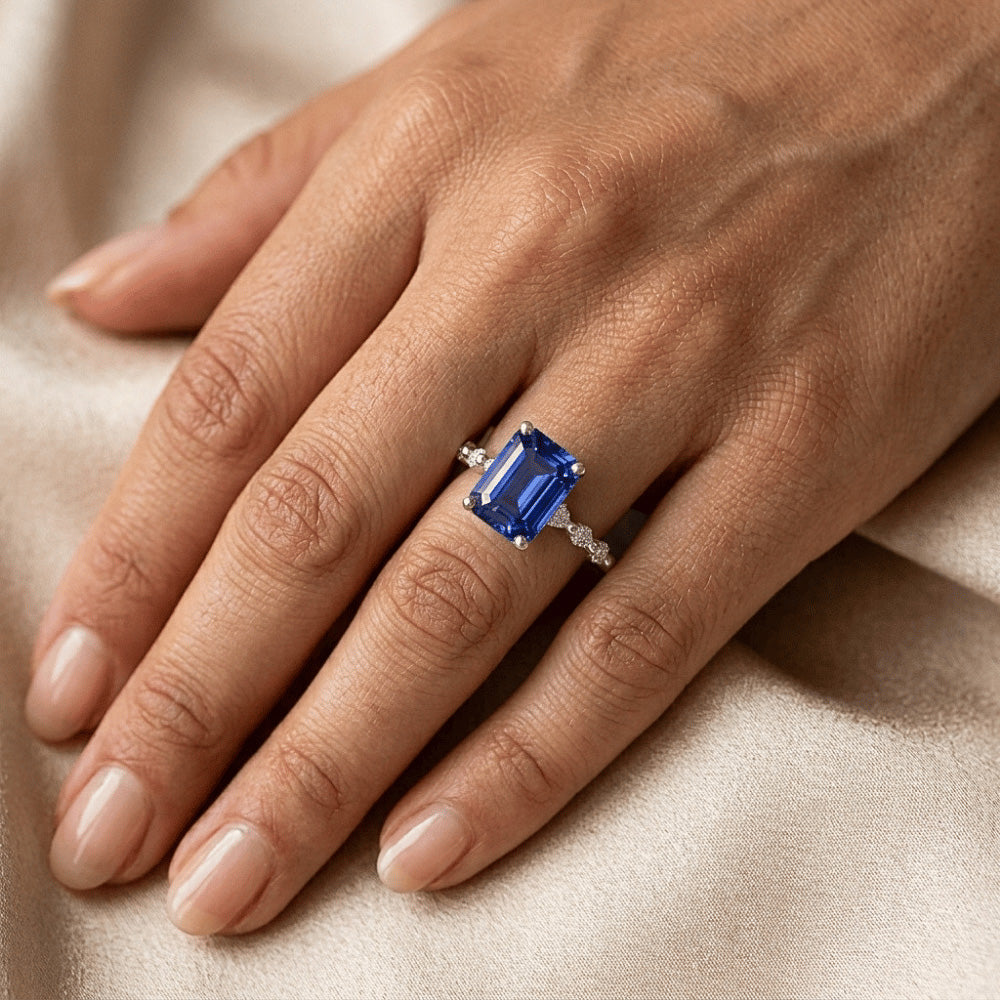Aus der Erde Abgebauter Natürlicher Diamant-Verlobungsring Sri Lanka Saphir 3,50 Karat Weißgold 14K