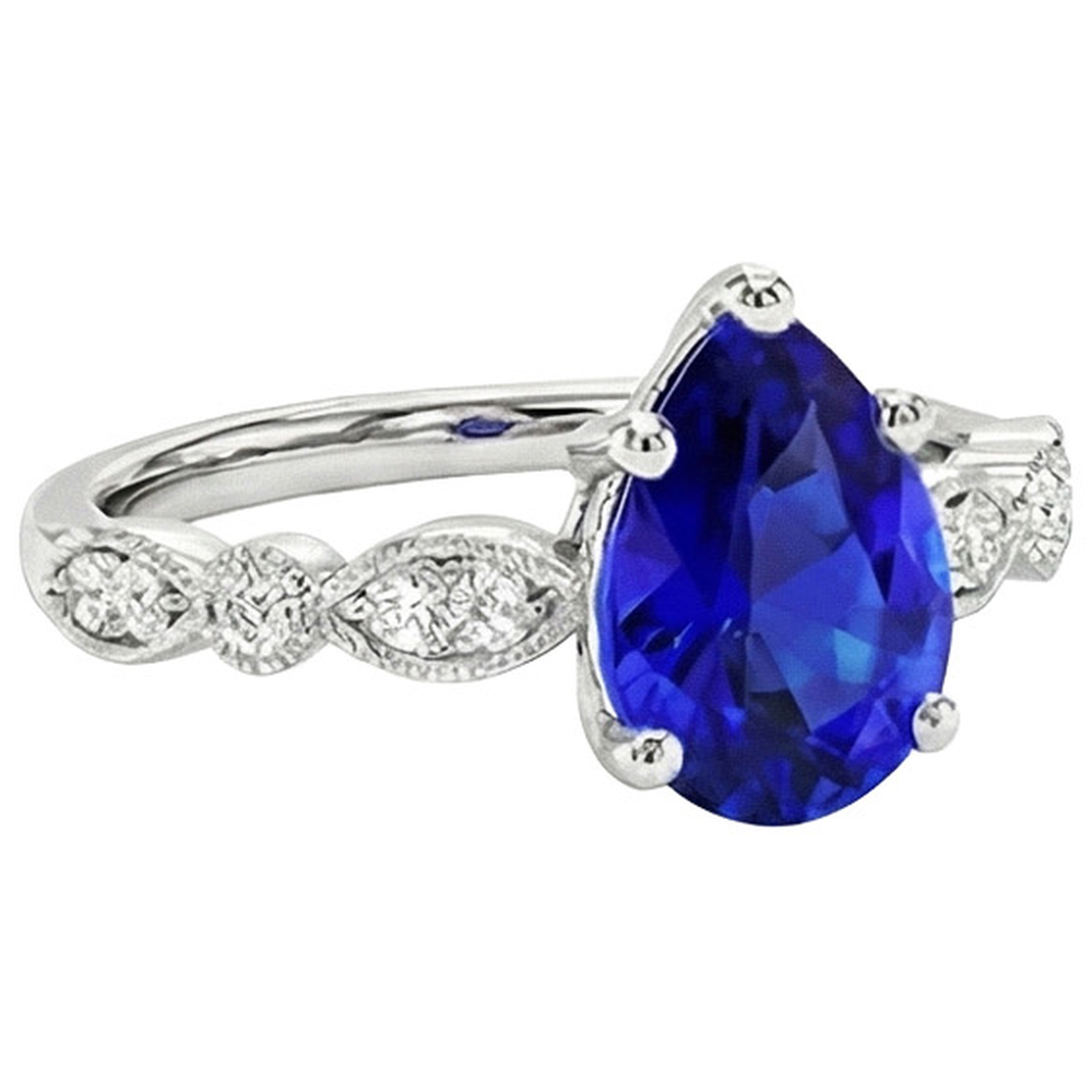 Natürlicher Diamant ( nicht im Labor gezüchtet ) Jubiläumsring Birne Sri Lanka Saphir 2,50 Karat