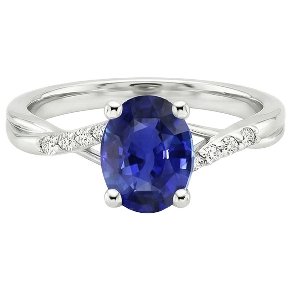 Natürlicher Diamant ( nicht im Labor gezüchtet )-Verlobungsring Split Shank Oval Cut Blauer Saphir 3 Karat