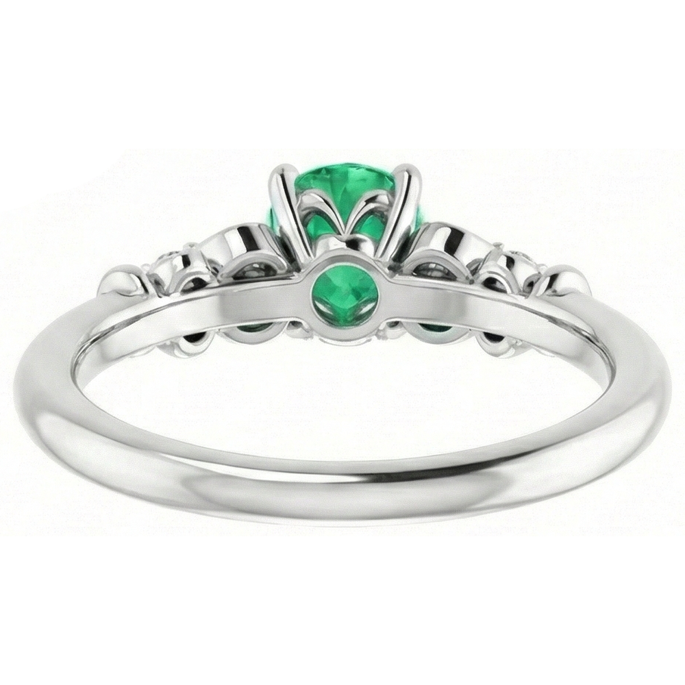 Aus der Erde Abgebauter Natürlicher Diamant runder grüner Smaragdring 1,40 Karat Weißgold 14K Schmuck