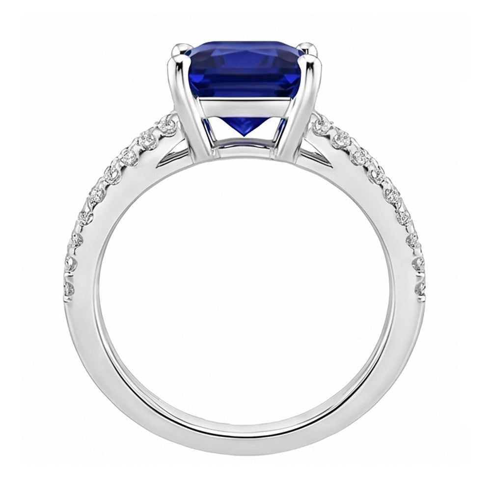 Aus der Erde Abgebauter Natürlicher Diamantring Princess Cut Saphir mit Akzenten Split Shank 6 Karat