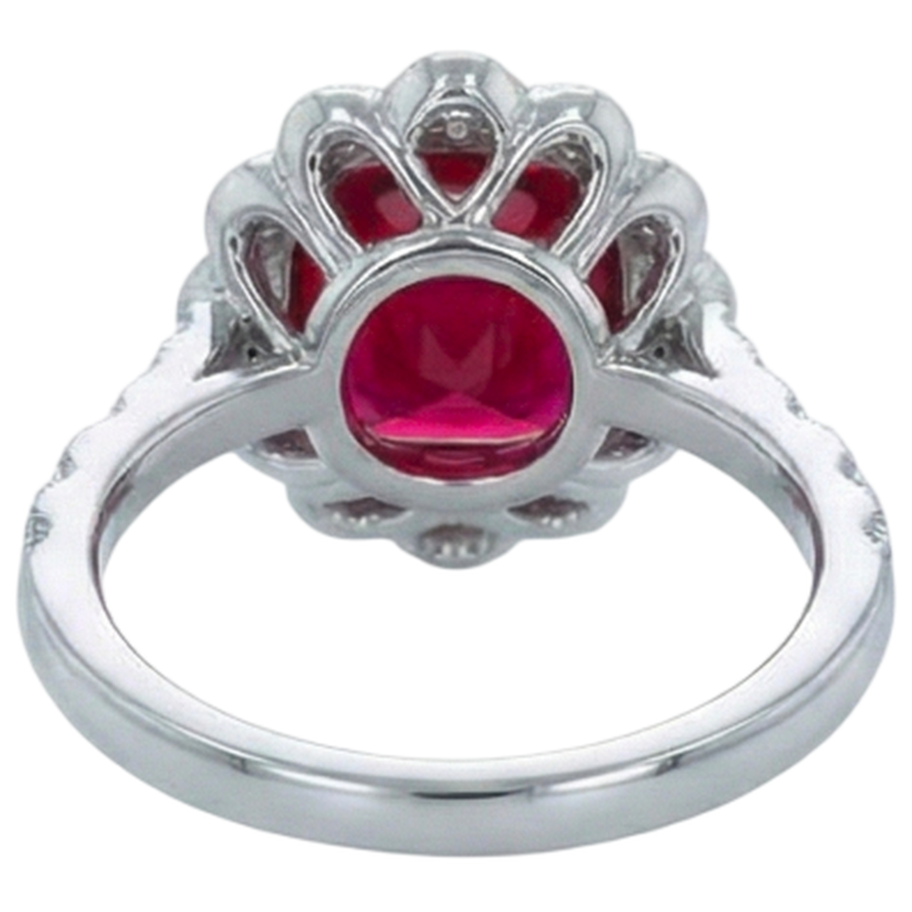 Aus der Erde Abgebauter Natürlicher Diamantring im Kissenschliff mit rotem Rubin Weißgold 14K 2.45 Karat