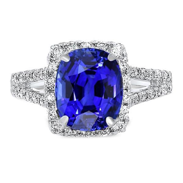 Aus der Erde Abgebauter Natürlicher Diamant Halo Oval Blue Saphir Ring Split Shank 5,50 Karat Schmuck