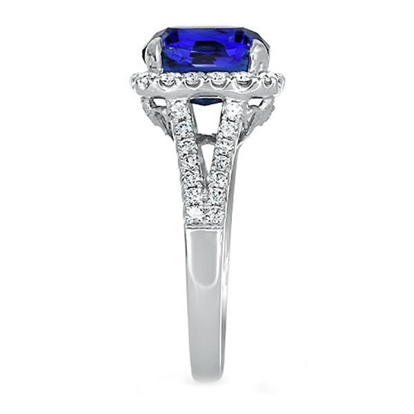Aus der Erde Abgebauter Natürlicher Diamant Halo Oval Blue Saphir Ring Split Shank 5,50 Karat Schmuck