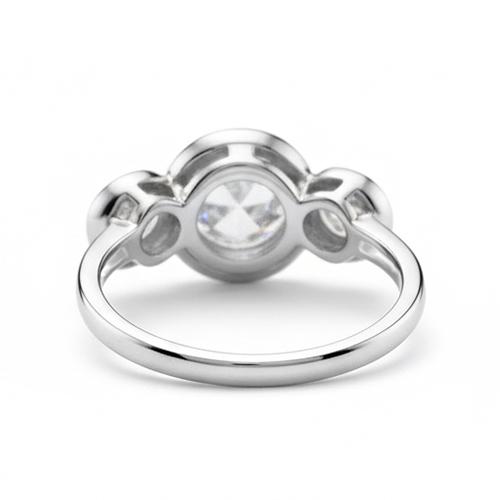 Aus der Erde Abgebauter Natürlicher Diamantring mit drei Steinen runder Lünette, alteuropäischer 1,75 Karat