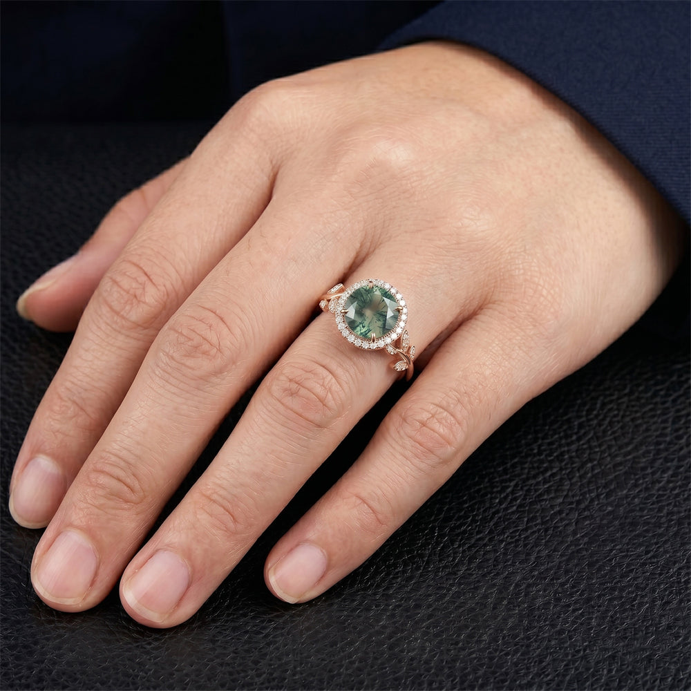 Authentischer VVS Moss Agate Farbstein-Ring 2,0 Karat