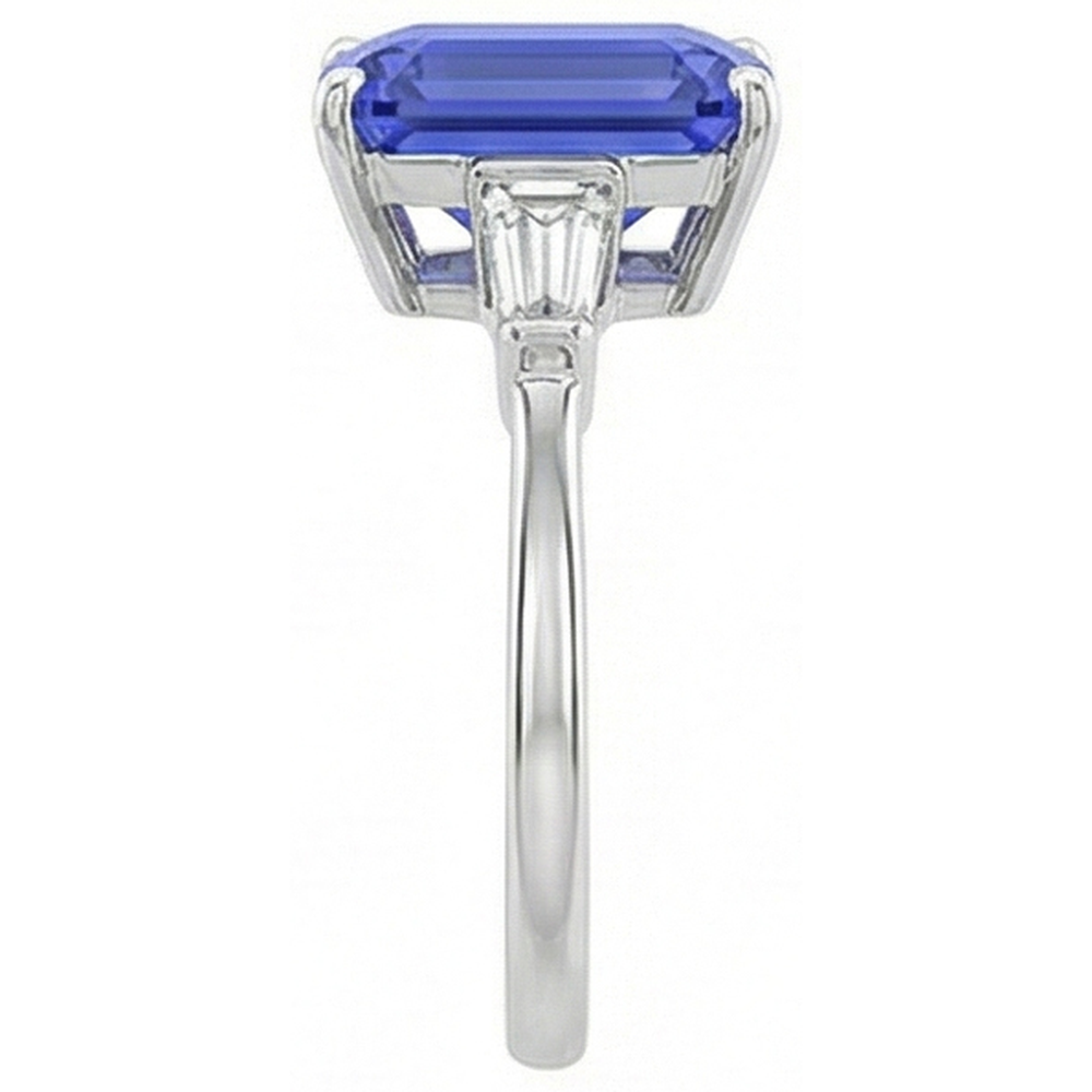 Baguette Natürlicher Diamant ( nicht im Labor gezüchtet ) 3 Steine Ring Smaragdschliff Ceylon Saphir 2,75 Karat