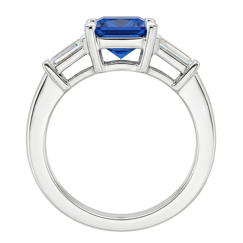 Baguette Aus der Erde Abgebauter Natürlicher Diamant 3 Steine Ring Strahlend Hellblauer Saphir 2.50 Karat