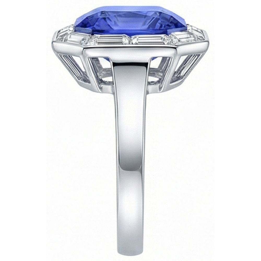 Baguette Aus der Erde Abgebauter Natürlicher Diamant Halo Radiant Blue Saphir Ring 3,50 Karat 14K Gold