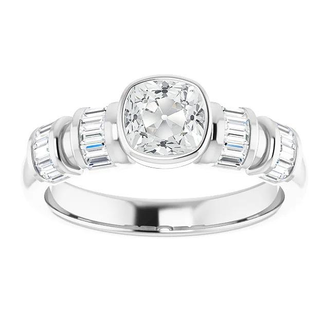 Baguette & Kissen Altschliff Echt Diamant Ehering Lünette Set 6.25 Karat