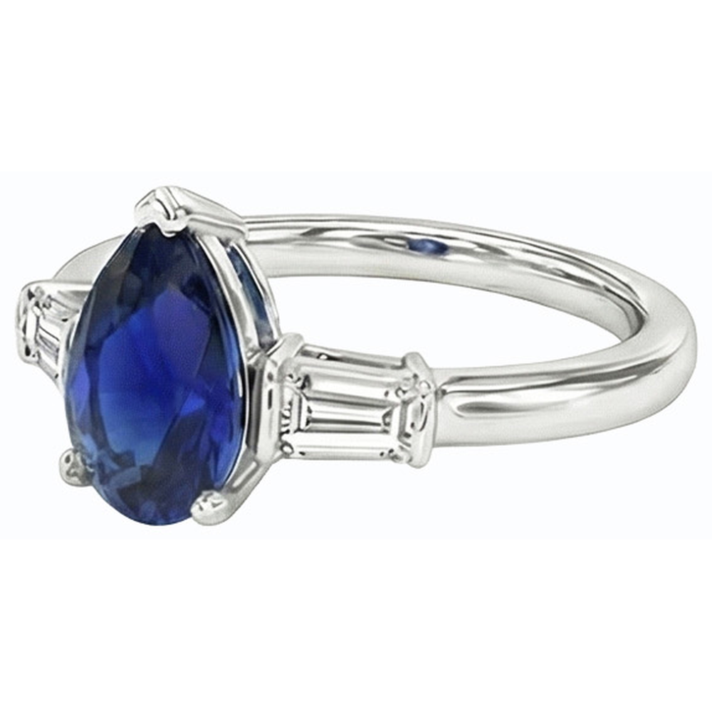 Baguette-Natürlicher Diamant ( nicht im Labor gezüchtet )-Drei-Steine-Ceylon-Saphir-Ring 2,50 Karat