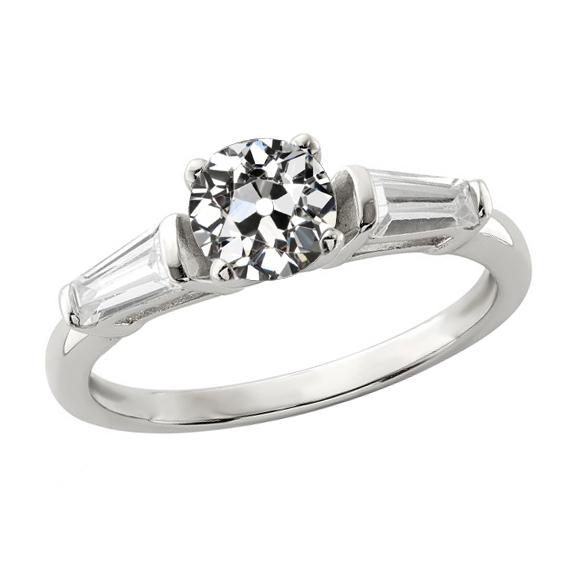 Baguette & Rund alter Bergmann Echt Diamant 3 Steine Ring Bar Set 2 Karat