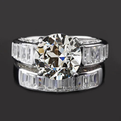 Baguette alter Bergmann Echt Diamant Ehering Set 4.25 Karat Kanalset