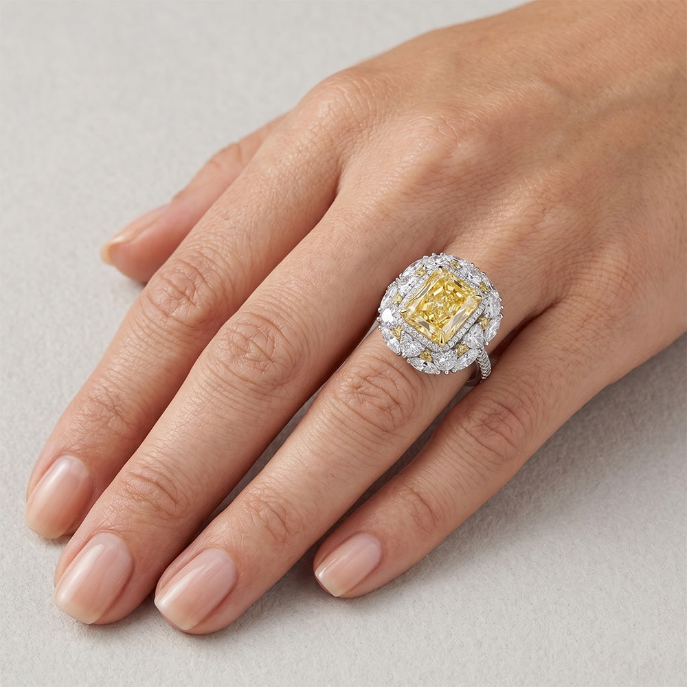 Bicolor 14K Gold VVS Gelber Kanarienvogel-Diamant Ring 8 Karat