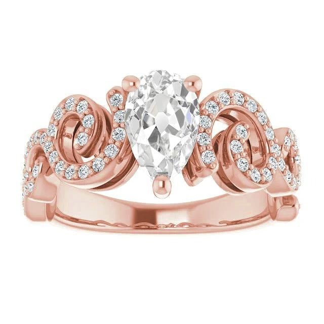 Birne Alter Minenschliff Echt Diamant Fancy Ring Verdrehter Schaft 5.20 Karat Gold