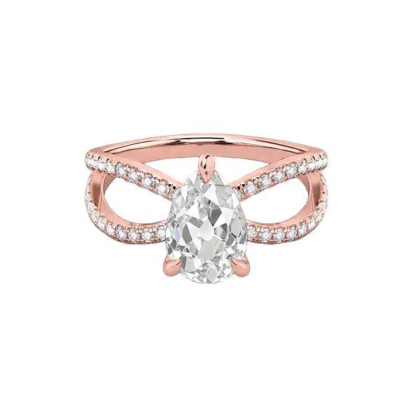 Birne Alter Minenschnitt Echt Diamantring Gespaltener Schaft 3.25 Karat Roségold