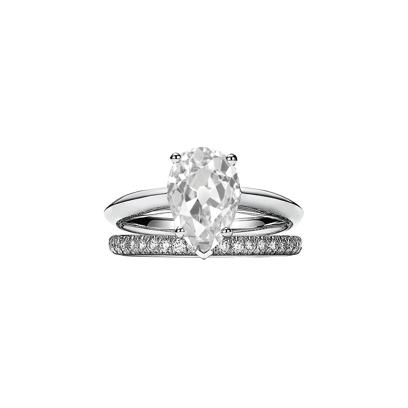 Birne Alter Schnitt Solitaire Echt Diamant Verlobungsring Band Satz 3,50 Karat