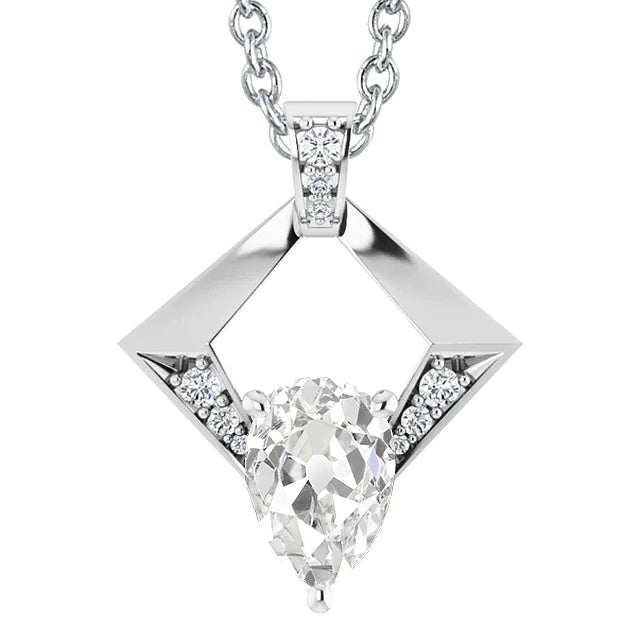Birne Old Mine Cut Echt Diamant Anhänger 3.50 Karat Weißgold Schmuck