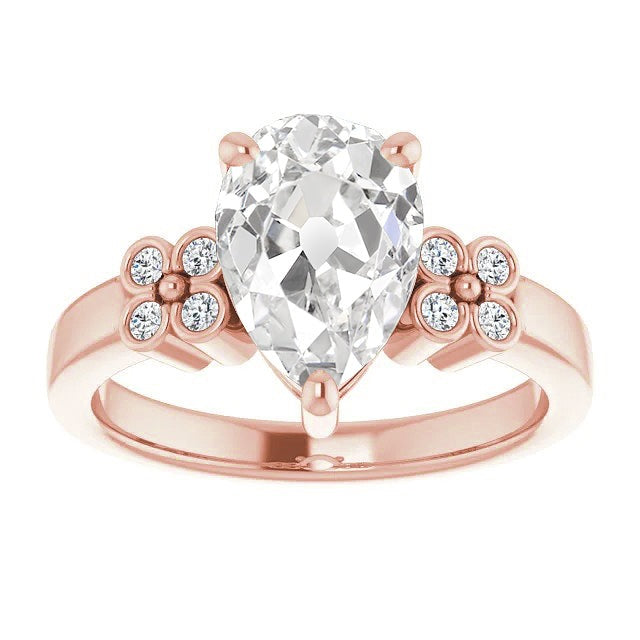 Birne Old Mine Cut Echt Diamantring Blumenstil Schmuck 5.50 Karat