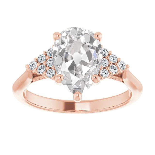 Birne Old Mine Cut & Runden Echt Diamant Verlobungsring 4.50 Karat