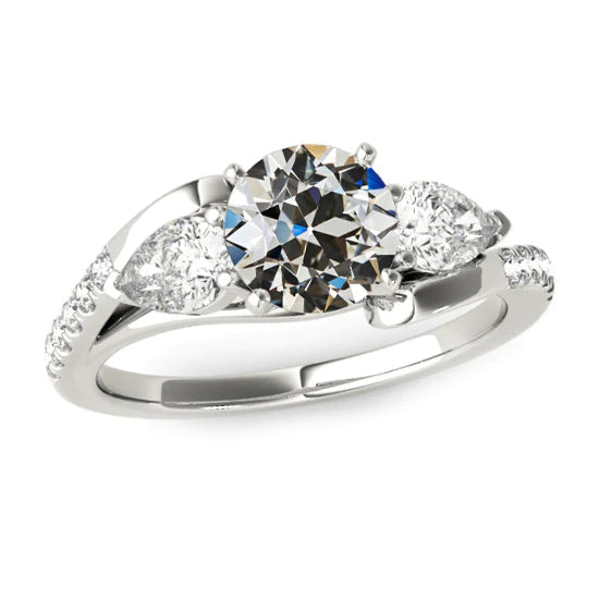 Birne & Rund alter Bergmann Echt Diamantring 3 Steine Stil 4.50 Karat