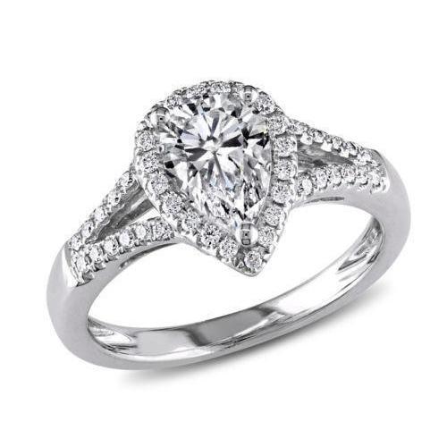 Birne & runder Halo Natürlich Diamant Ehering 1,40 Karat