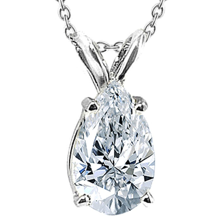 Birnen-Echt Aus der Erde Abgebauter Natürlicher Diamant-Anhänger mit Kette 1 ct. Aus der Erde Abgebauter Natürlicher Diamant-Halskette