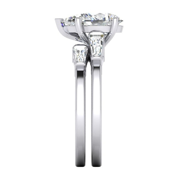Birnen Förmiges Echt Diamant Ehering-Set 2,85 Karat Mit Baguettes