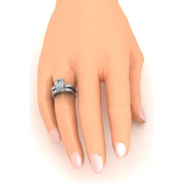 Birnen Förmiges Echt Diamant Ehering-Set 2,85 Karat Mit Baguettes