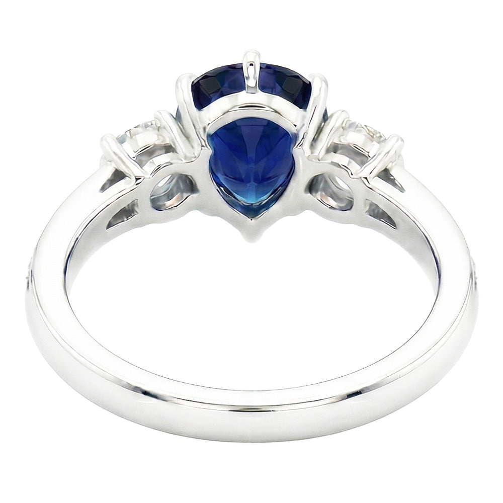 Birnen-Saphir-Edelstein-Ring mit Akzenten runden Aus der Erde Abgebauter Natürlicher Diamanten 3,50 Karat