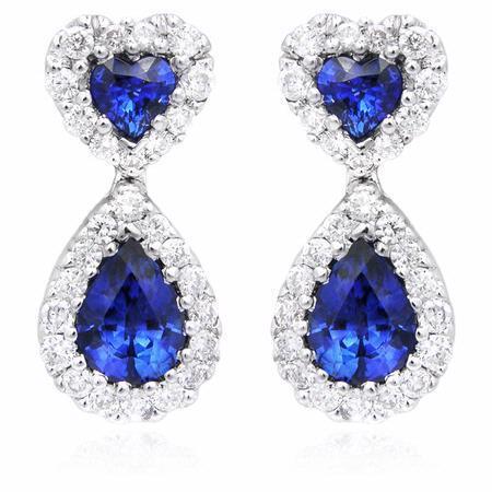Birnenblauer Saphir-Aus der Erde Abgebauter Natürlicher Diamant-Ohrring Weißgold 14K 4.08 ct.
