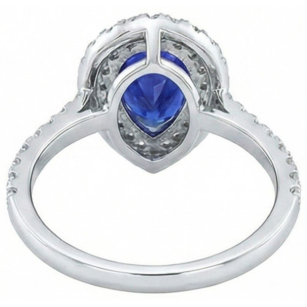 Birnenschliff Ceylon Saphir Aus der Erde Abgebauter Natürlicher Diamant Ring Weißgold 14K 4 Karat