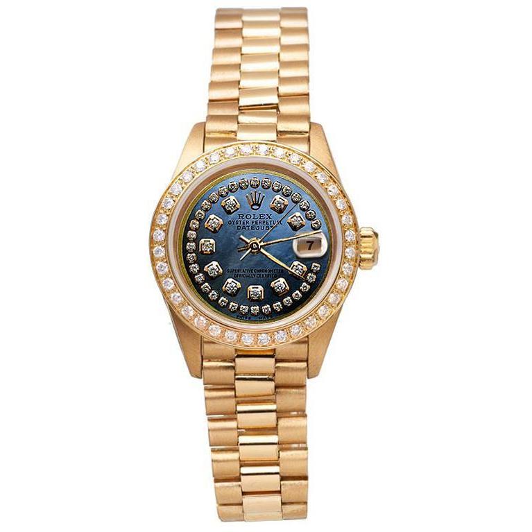 Blau Mop Zeichenfolge Diamant Zifferblatt Rolex Datejust Präsidial Betrachten Lünette