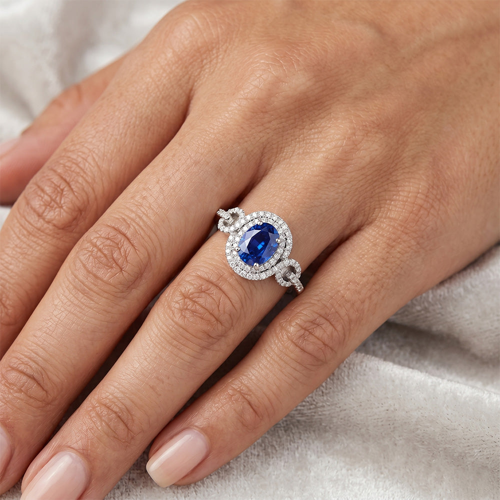 Blauer AAA Ceylon Saphir mit Aus der Erde Abgebauter Natürlicher Diamantring 2,75 Karat Goldschmuck
