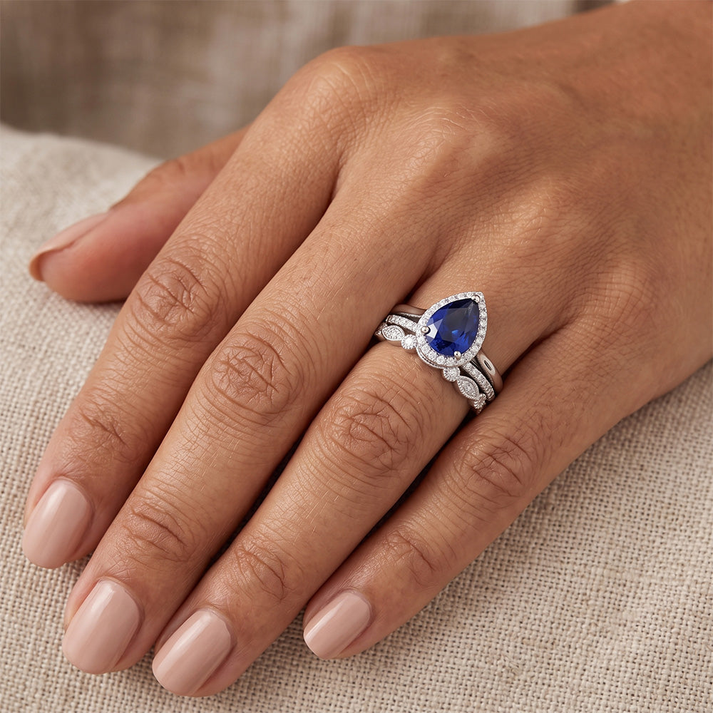 Blauer Saphir-Braut-Verlobungsring im Vintage-Stil
