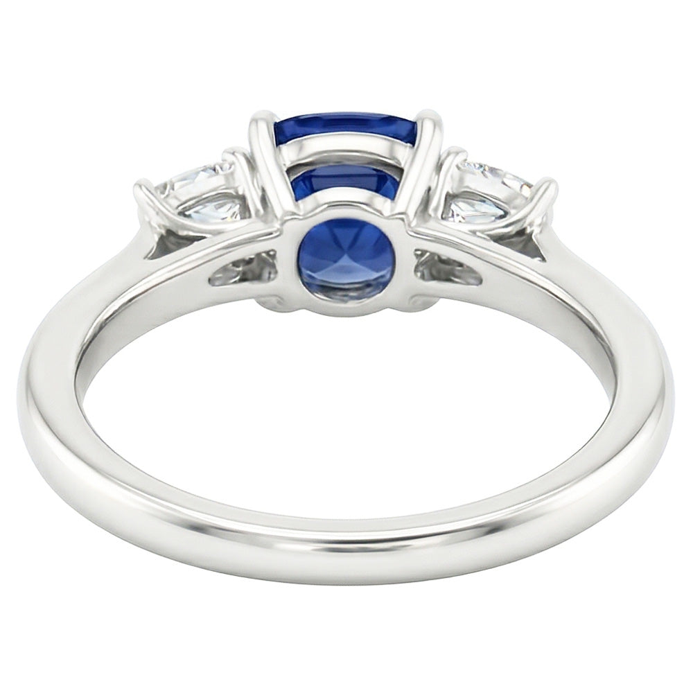 Blauer Saphir Drei-Steine-Ring & Kissen Natürlicher Diamant ( nicht im Labor gezüchtet )en 2 Karat Gold 14K