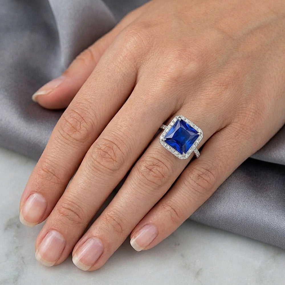 Blauer Saphir GIA ZERTIFIZIERT Verlobungsring mit Akzenten 7,14 Karat