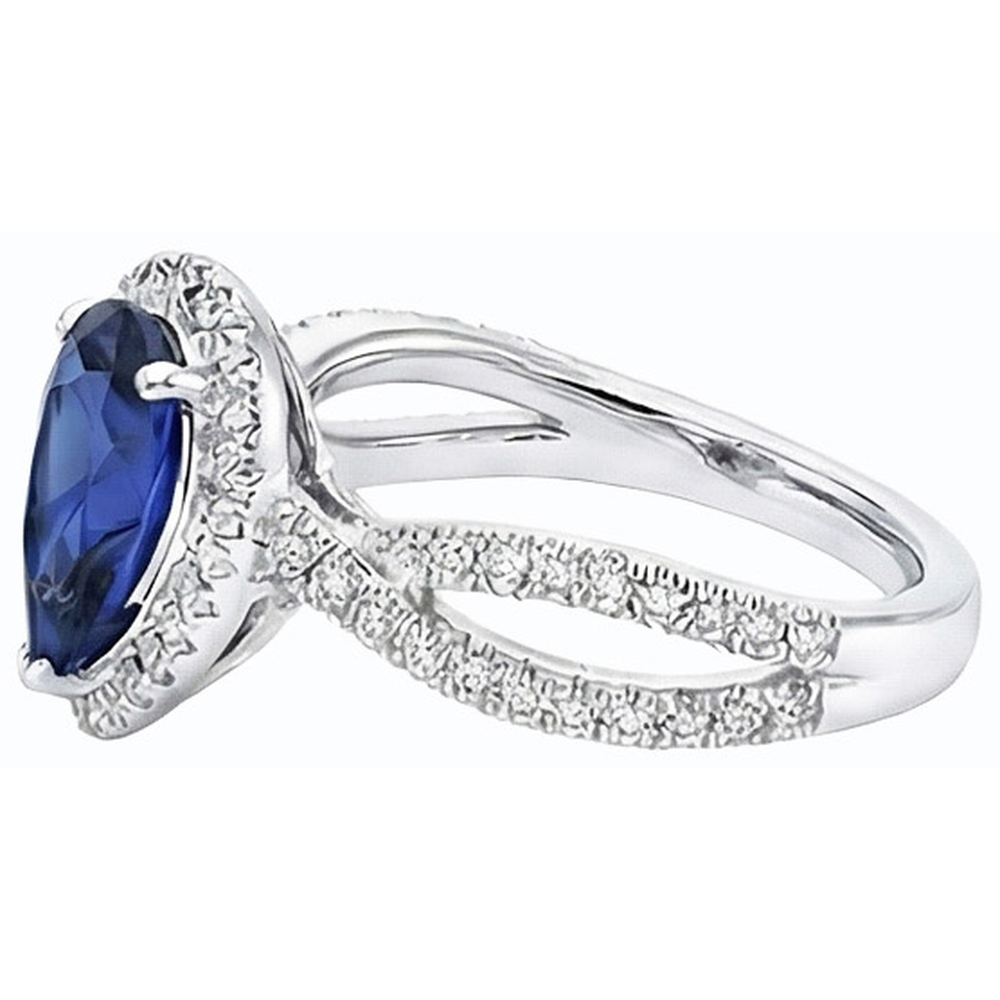 Blauer Saphir Halo Birne Verlobungsring Split Shank 4 Karat Natürlicher Diamant ( nicht im Labor gezüchtet )en