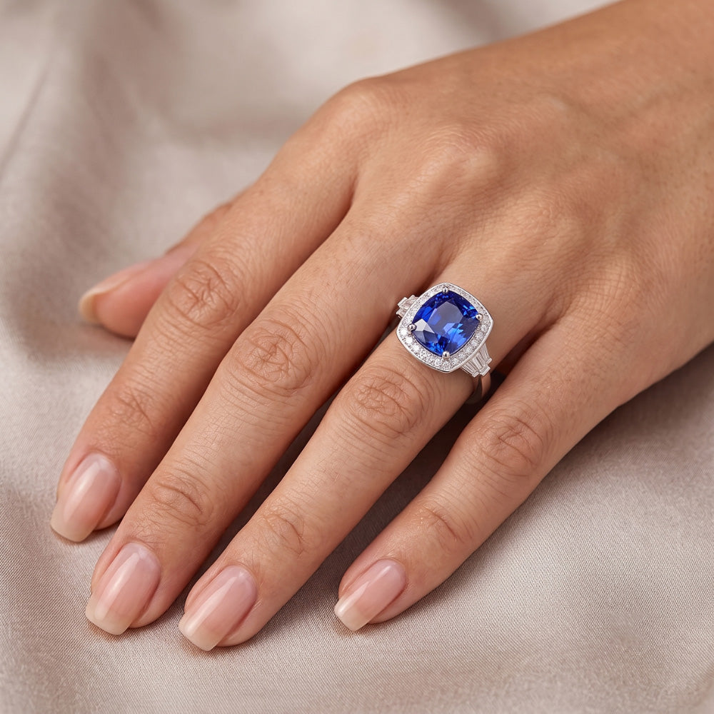Blauer Saphir-Schmuck und Natürlicher Diamant ( nicht im Labor gezüchtet )-Ring