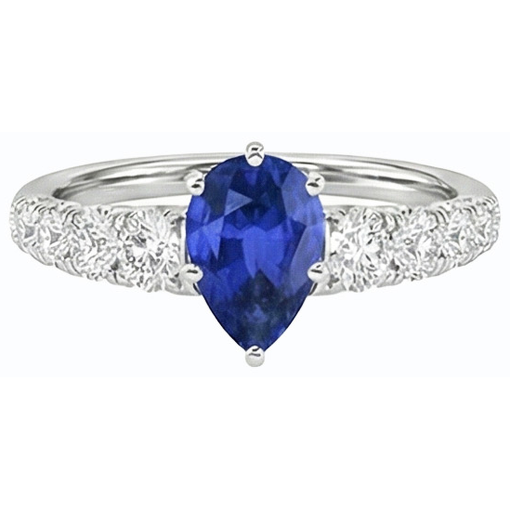 Blauer Saphir-Verlobungsring Birnenform & Natürlicher Diamant ( nicht im Labor gezüchtet )en 3,50 Karat
