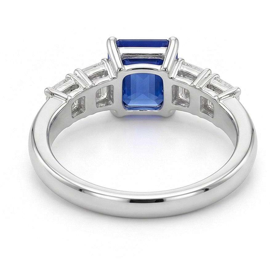 Blauer Saphir & Natürlicher Diamant ( nicht im Labor gezüchtet ) Ring Smaragd 2.50 Karat 5 Steine Schmuck